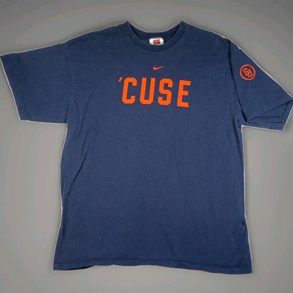 Vintage 1990s Syracuse 'CUSE Nike Tee T Shirt Mens Medium Grey Tag Navy Blue